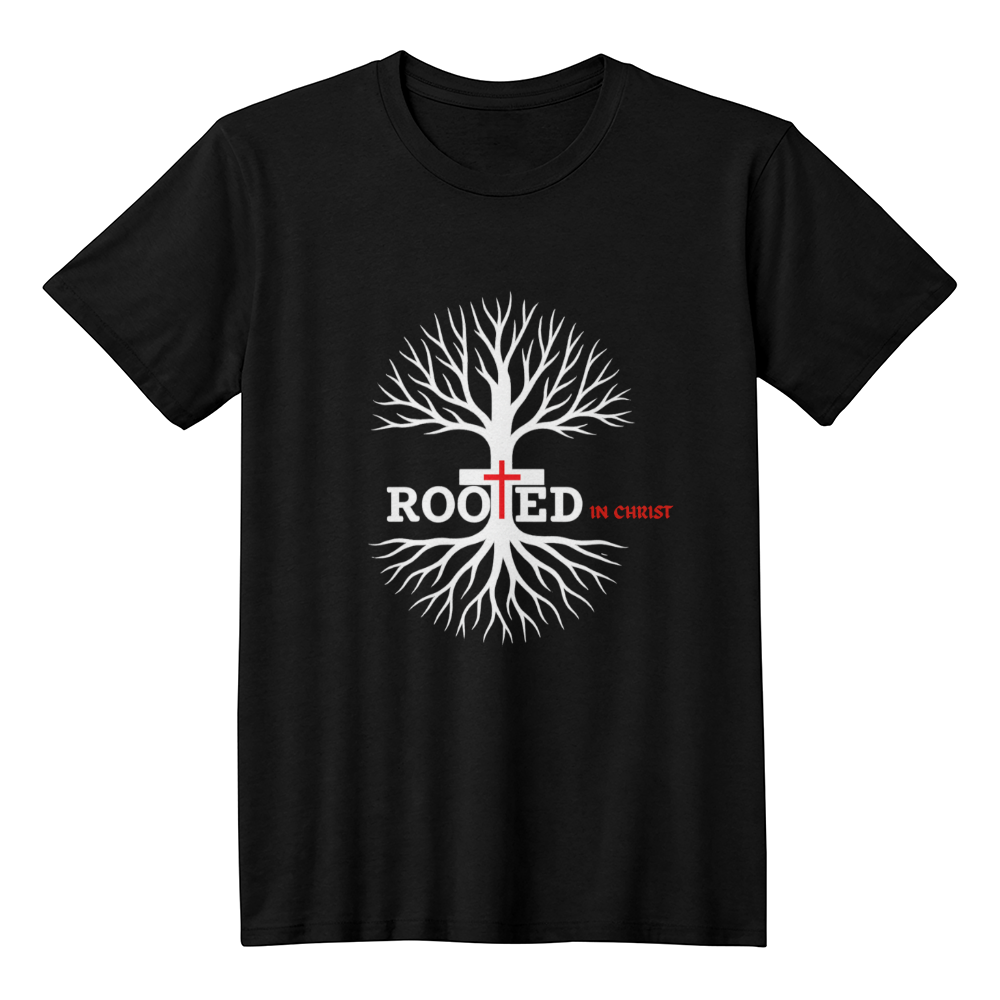 "Rooted In Christ" Black T-Shirt ~ Brought to you by MasterCeremonyMusic.com